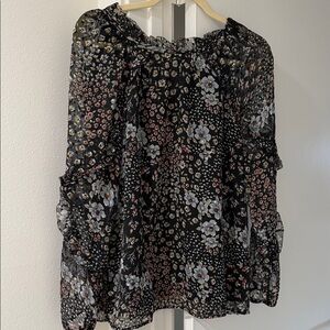 LOFT Black Floral Sheer Blouse